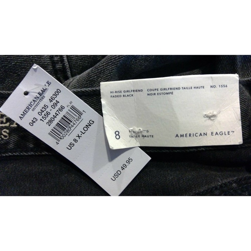NWT AMERICAN EAGLE Hi-Rise Girlfriend Jean 8 X-LONG Black #446 - Picture 5 of 5